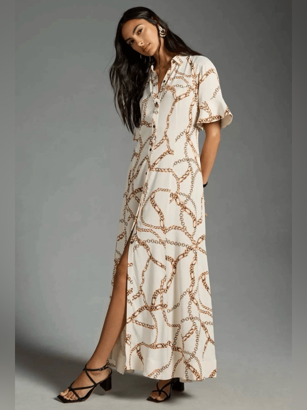 Anthropologie Maeve Chain Print Satin Maxi Dress- Large